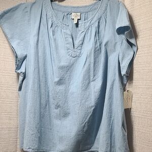 St. John's Bay Blue Relaxed Fit Denim Blouse Nwt
